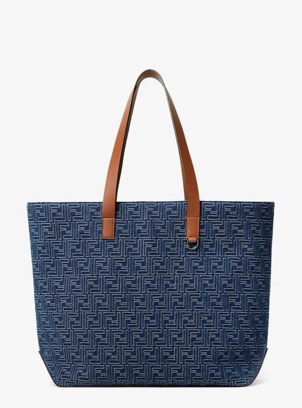 Fendi Ff Jacquard Tote Bag With Denim Effect