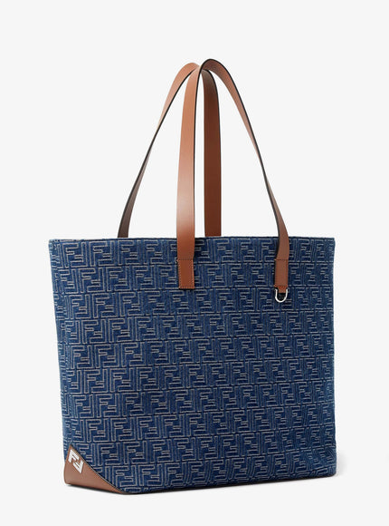 Fendi Ff Jacquard Tote Bag With Denim Effect