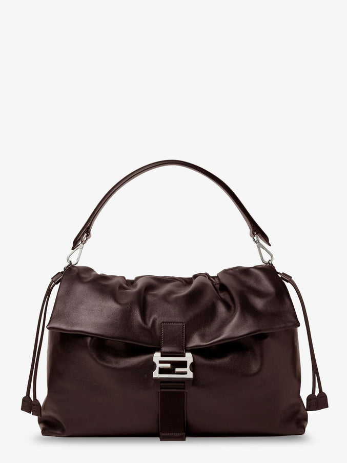 Fendi Fendi Flux Maxi Messenger Leather Crossbody Bag Uni Chocolate+Palladio