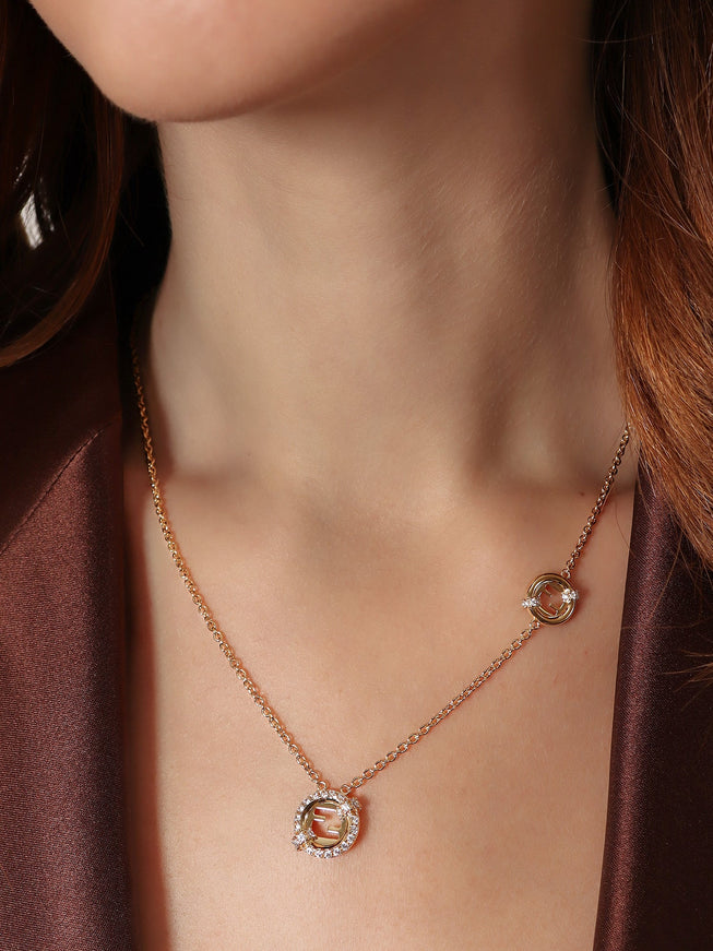 Fendi Everround Metal Necklace With Rhinestones