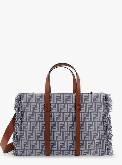 Fendi Summer Tote Rafia Shoulder Bag With All-Over Ff Logo Uni Mirto+Dark Nut+Os