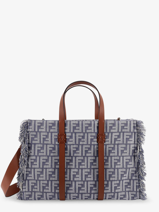 Fendi Summer Tote Rafia Shoulder Bag With All-Over Ff Logo Uni Mirto+Dark Nut+Os