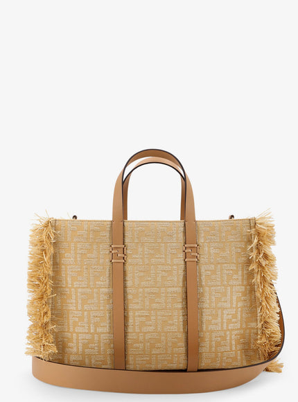 Fendi Summer Tote Rafia Shoulder Bag With All-Over Ff Logo