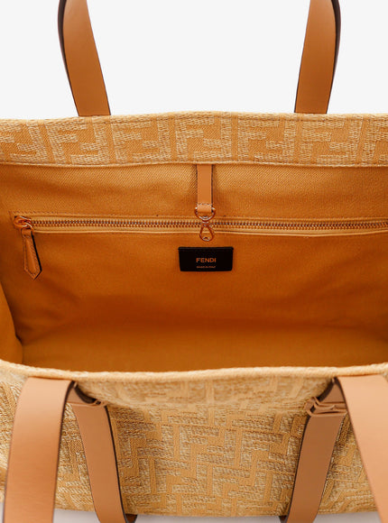 Fendi Summer Tote Rafia Shoulder Bag With All-Over Ff Logo