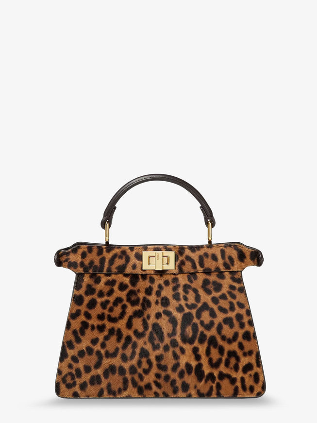Fendi Peekaboo Iseeu Petite Leather Shoulder Bag With Fendi Leo Print Uni Tabacco+Moro+O.soft