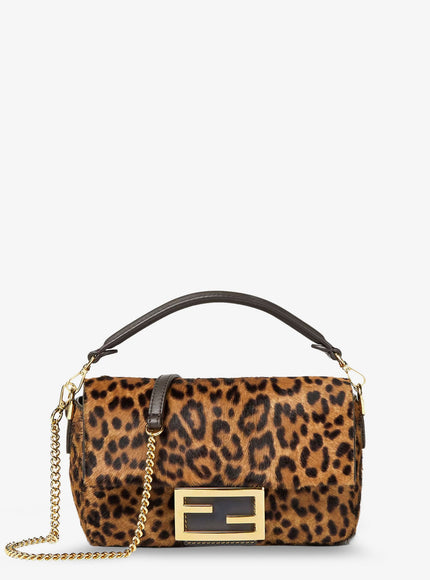 Fendi Baguette Mini Leather Shoulder Bag With Fendi Leo Print Uni Tabacco+Moro+O.soft