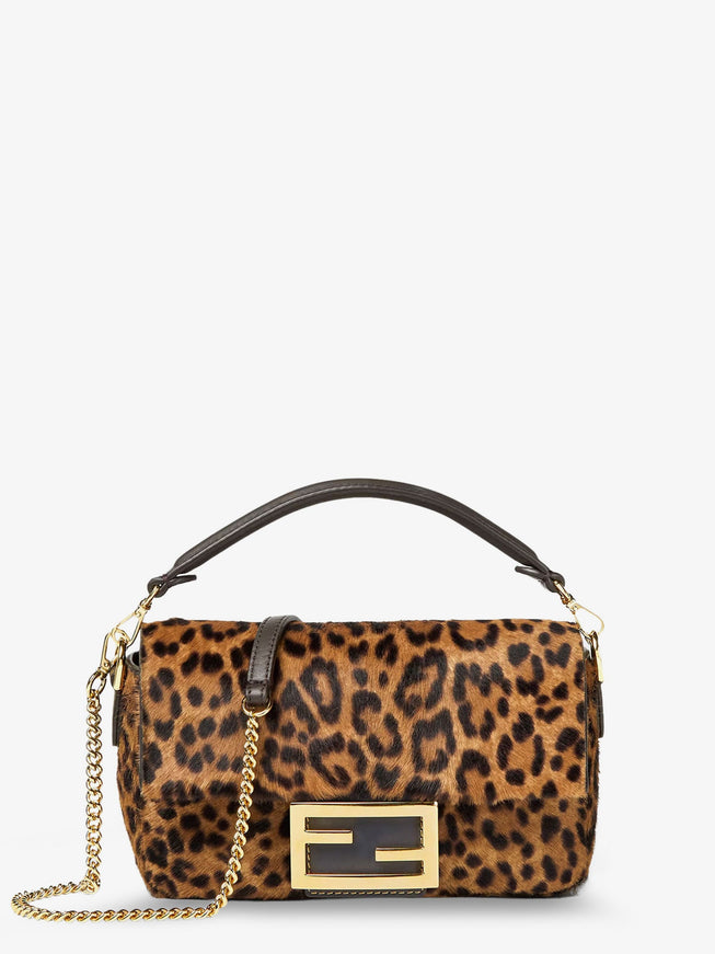 Fendi Baguette Mini Leather Shoulder Bag With Fendi Leo Print Uni Tabacco+Moro+O.soft