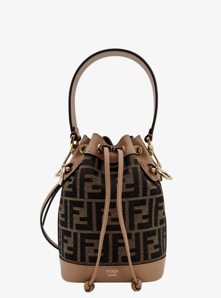 Fendi Mini Mon Tresor Ff Jacquard Fabric And Leather Bucket Bag Uni Tab.moro+Sand+O.soft