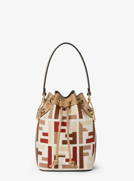 Fendi Mini Mon Tresor Ff Jacquard Fabric And Leather Bucket Bag Uni Mlc+Grezzo+Os