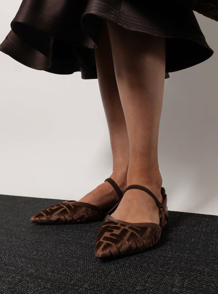 Fendi Ff Jacquard Velvet Slingback Ballerinas