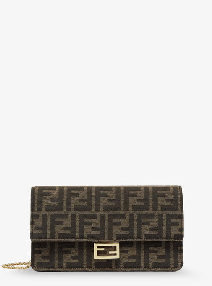 Fendi Baguette Wallet On Chain Leather Shoulder Bag With Ff Motif Uni Tabacco+Moro+O.soft