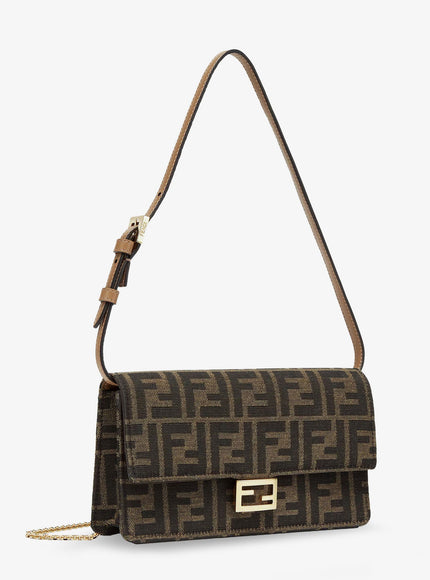 Fendi Baguette Wallet On Chain Leather Shoulder Bag With Ff Motif