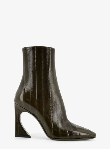 Fendi Fendi Arco Hagfish Leather Ankle Boots Olive