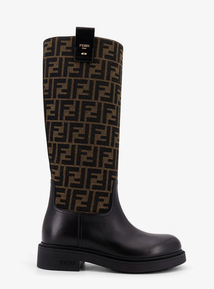 Fendi Fendi Filo Leather And Ff Jacquard Fabric Boots Nero+Tabacco Nero
