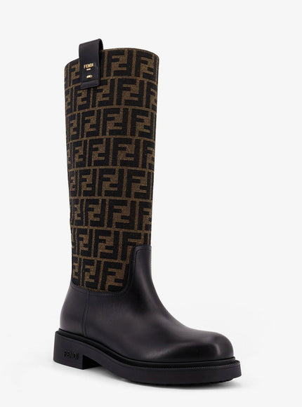 Fendi Fendi Filo Leather And Ff Jacquard Fabric Boots