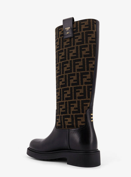 Fendi Fendi Filo Leather And Ff Jacquard Fabric Boots