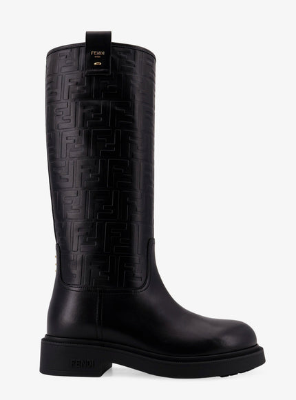 Fendi Fendi Filo Leather And Ff Jacquard Fabric Boots Nero+Nero