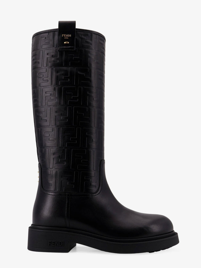 Fendi Fendi Filo Leather And Ff Jacquard Fabric Boots Nero+Nero