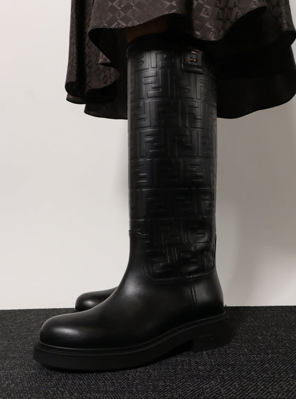 Fendi Fendi Filo Leather And Ff Jacquard Fabric Boots