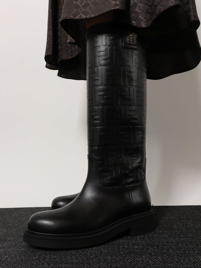Fendi Fendi Filo Leather And Ff Jacquard Fabric Boots