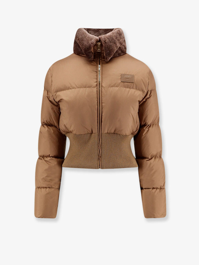 Fendi Technical Fabric And Shearling Down Jacket Camel-25