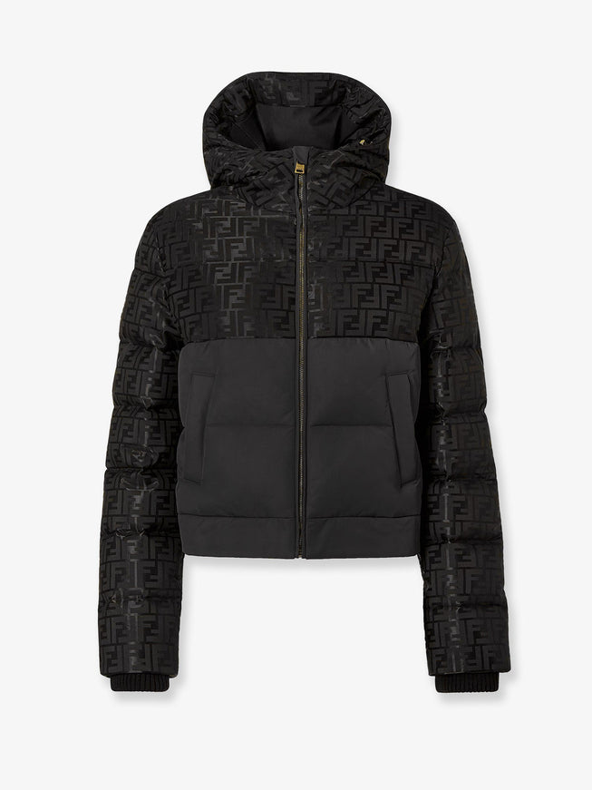 Fendi Down Jacket With Ff Jacquard Insert Black