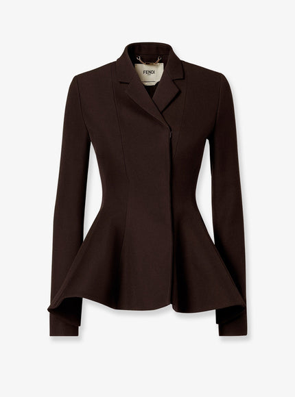 Fendi Grain-De-Poudre Wool Blazer Dark Brow