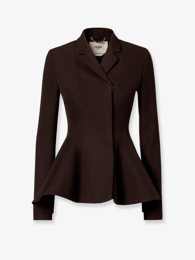 Fendi Grain-De-Poudre Wool Blazer Dark Brow