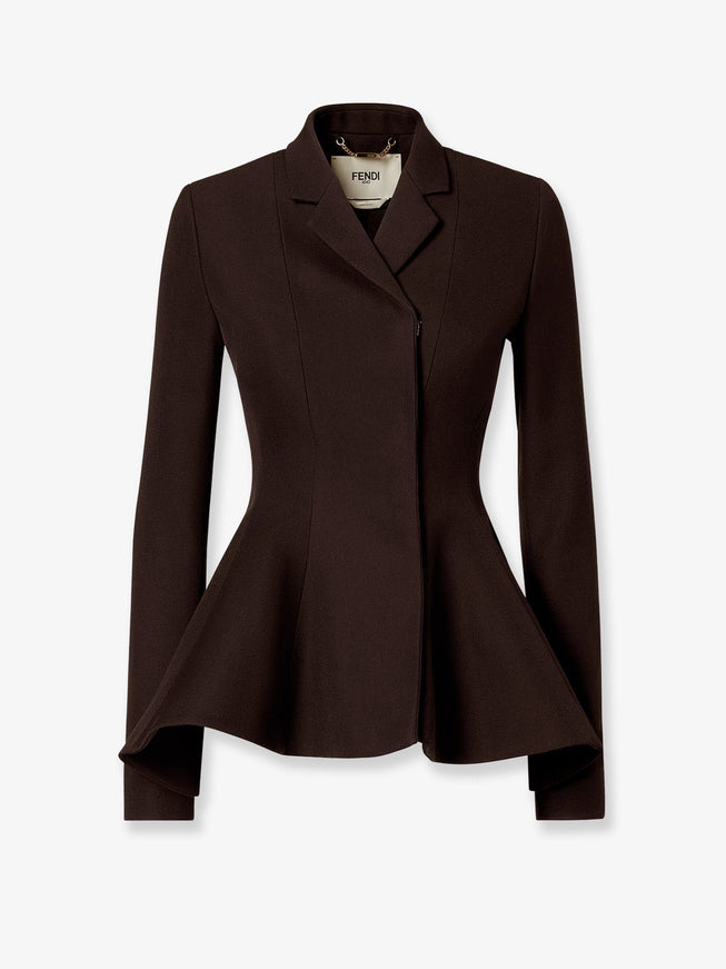 Fendi Grain De Poudre Wool Blazer Darkbrown