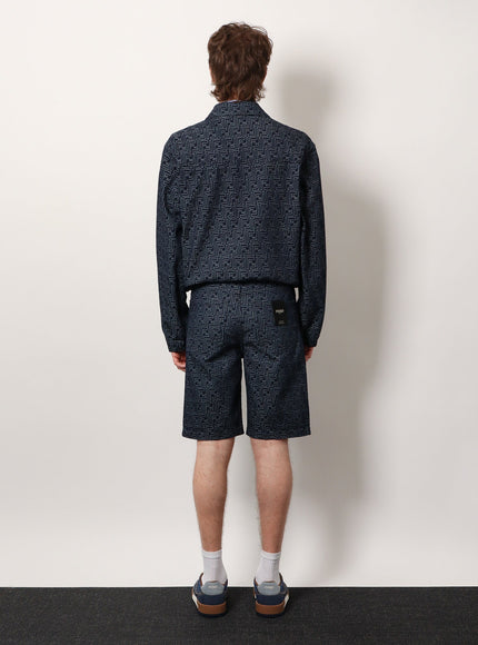 Fendi Denim Bermuda Shorts With All-Over Ff Logo