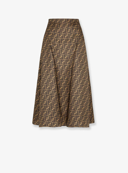 Fendi Ff Silk Skirt Fango Tabacco