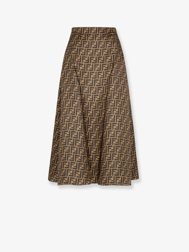 Fendi Ff Silk Skirt Fango Tabacco
