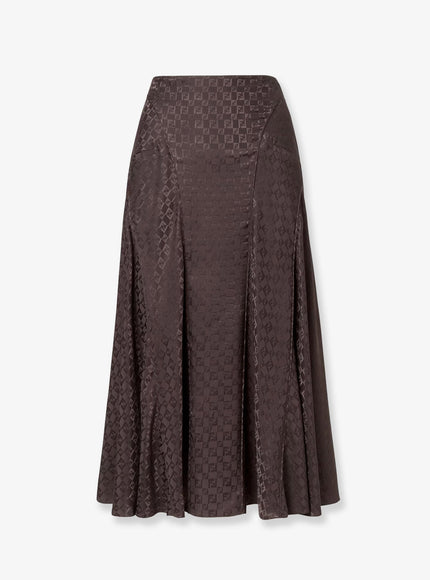 Fendi Midi Ff Jacquard Silk Skirt Dark Brown-25