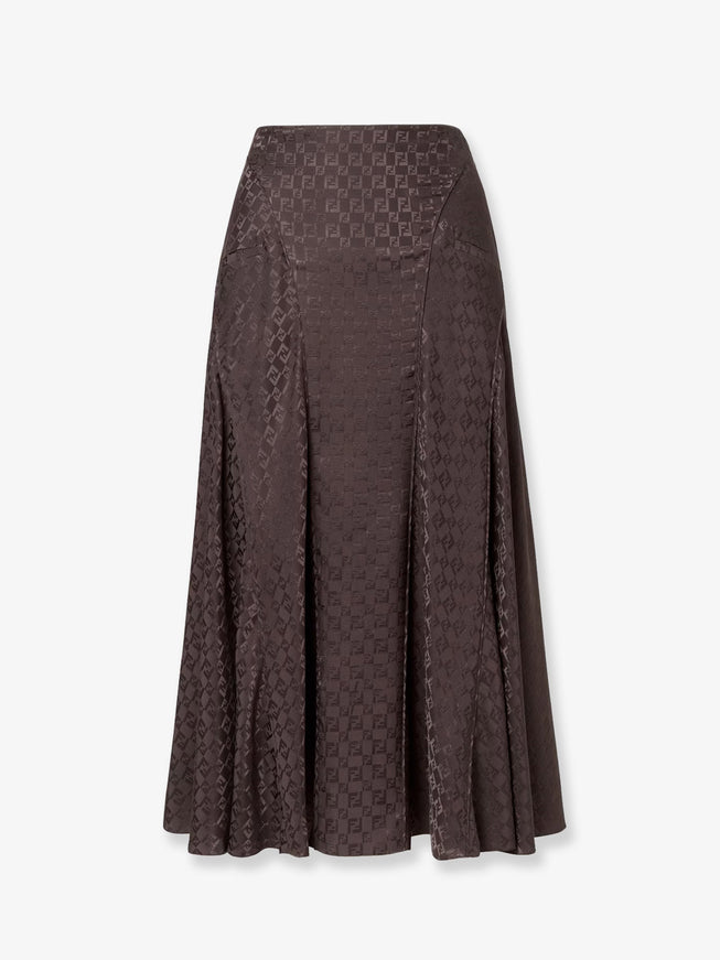 Fendi Midi Ff Jacquard Silk Skirt Dark Brown-25