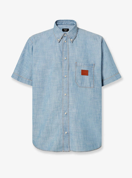 Fendi Cotton Shirt With Denim Effect Blu Chiaro