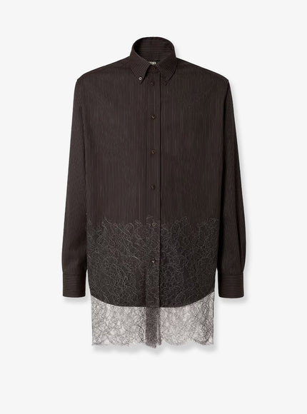 Fendi Pinstriped Wool Shirt With Lace Insert Xs Espresso