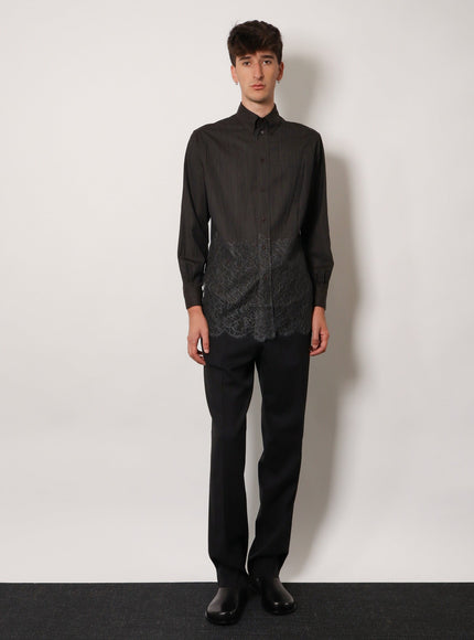 Fendi Pinstriped Wool Shirt With Lace Insert