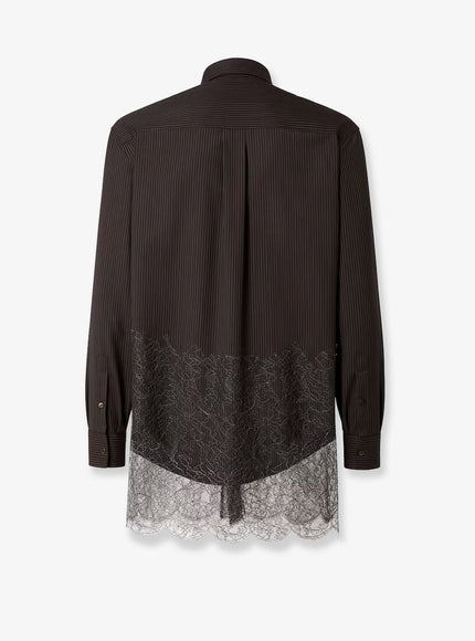 Fendi Pinstriped Wool Shirt With Lace Insert