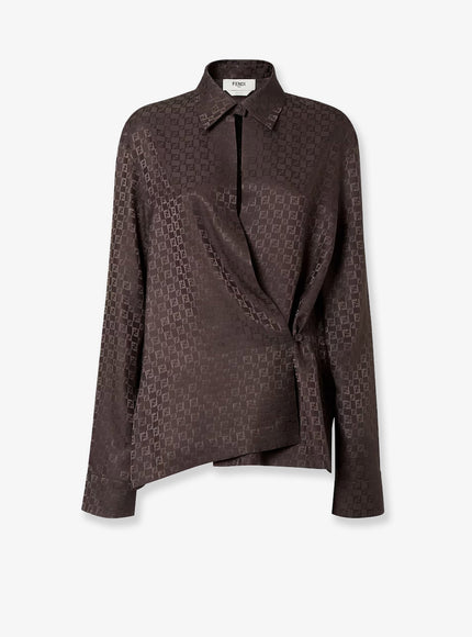 Fendi Silk Shirt With Ff Motif Dark Brown-25