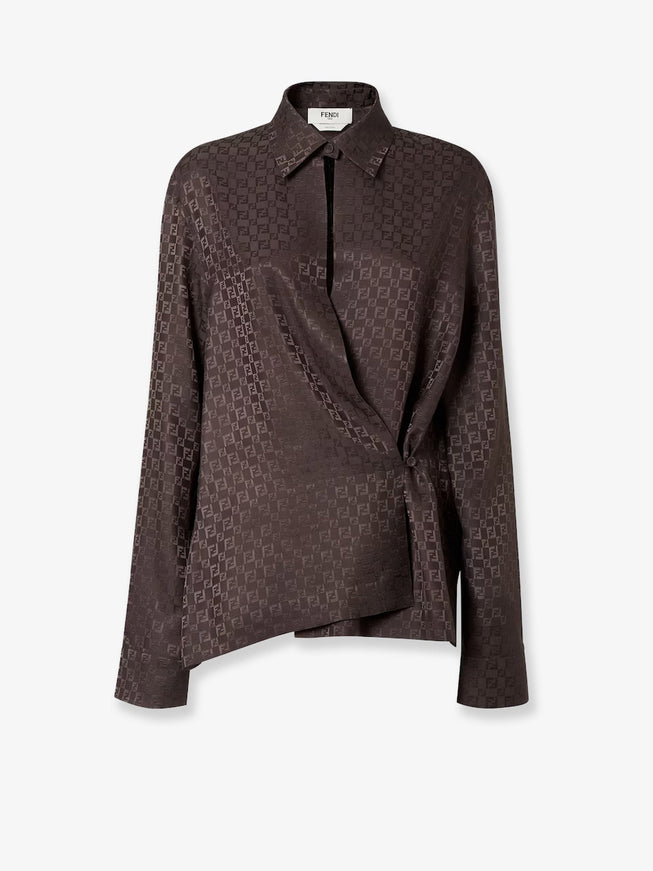 Fendi Silk Shirt With Ff Motif Dark Brown-25