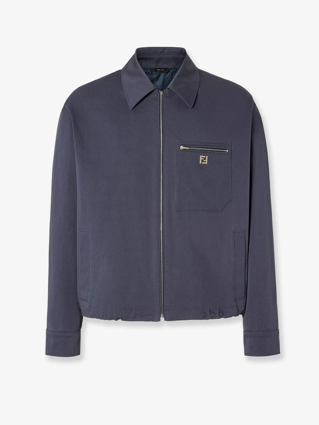 Fendi Cotton Jacket With Ff Detail Dark Blue