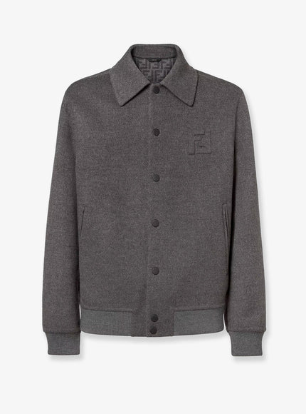Fendi Double Wool Jacket With Ff Detail Greymelange