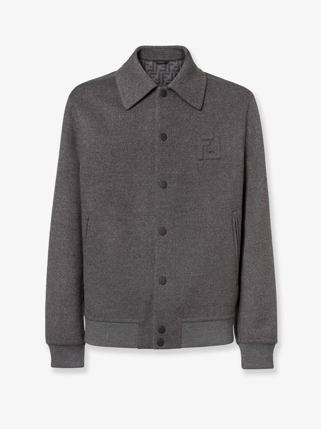 Fendi Double Wool Jacket With Ff Detail Greymelange
