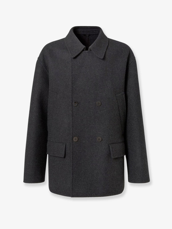 Fendi Double-Breasted Wool Coat Ardesia