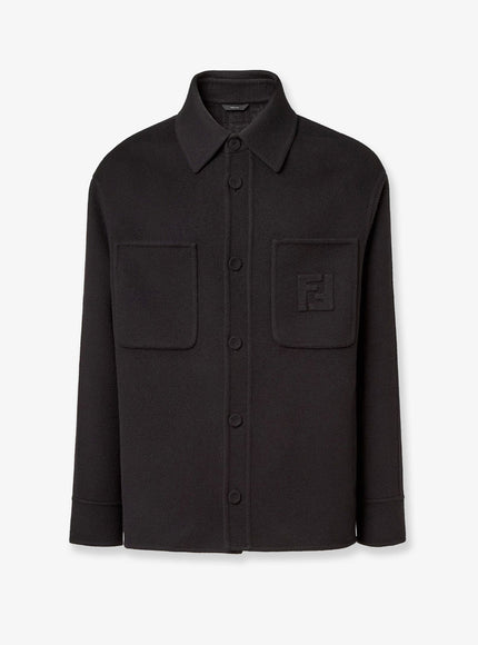 Fendi Wool Coat With Ff Embossed Detail Black Grey