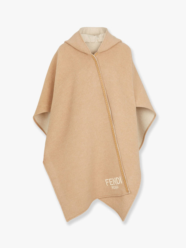 Fendi Wool And Cashmere Poncho With Leather Profiles Uni Beige