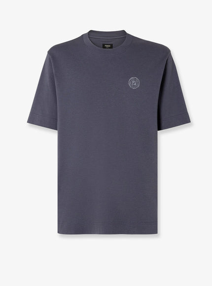 Fendi Cotton T-Shirt With Ff Embroidery Dark Blue