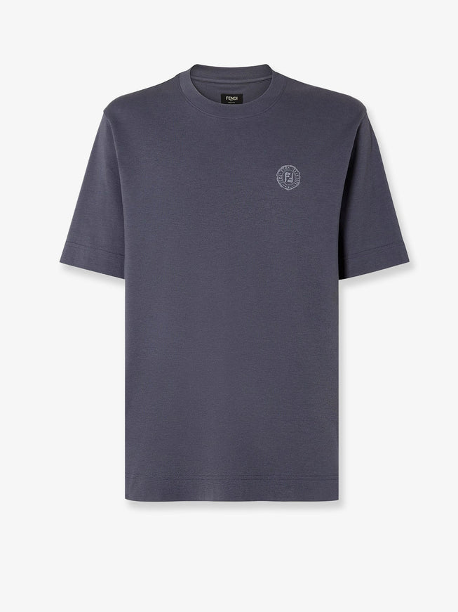 Fendi Cotton T-Shirt With Ff Embroidery Dark Blue