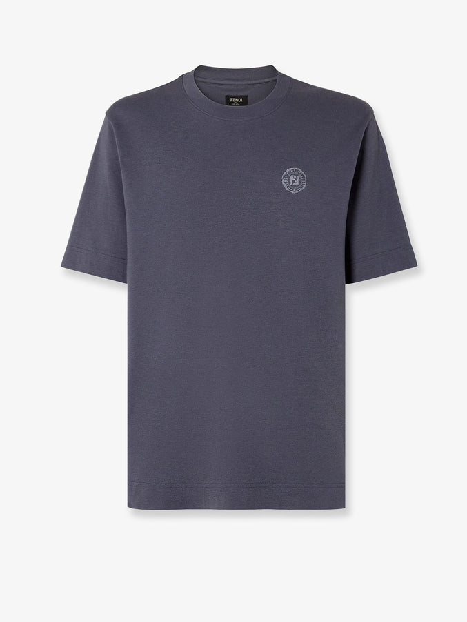 Fendi Cotton T-Shirt With Ff Embroidery Dark Blue
