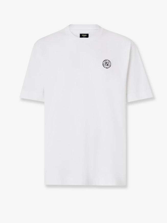 Fendi Cotton T-Shirt With Ff Embroidery Bianco